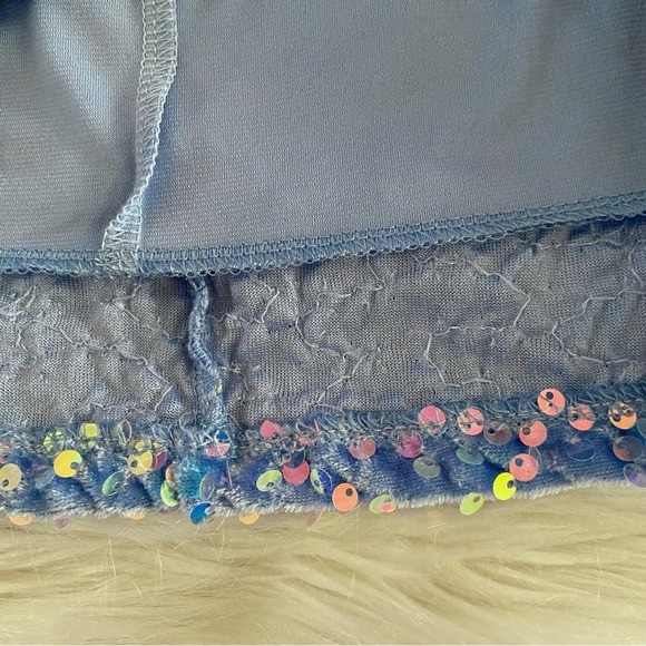 Lucy in the Sky Blue Sequins Velvet Off Shoulder Long Sleeve Bodycon Mini Dress - Picture 12 of 16